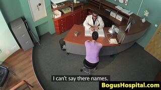 Hospital inspector with a shaved pussy gets fucked by the doctor