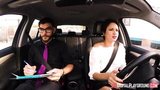 Cadey Mercury learns to drive cock shift for her driver's license