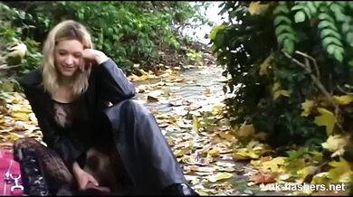 British babe flashing her hairy pussy