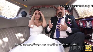 HUNT4K. Random passerby scores luxurious bride in the wedding limo