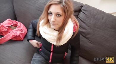 HUNT4K For easy money red-haired gal cheats on her grumpy boyfriend