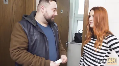 HUNT4K Belle with red hair fucked by stranger in toilet in front of BF