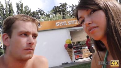 HUNT4K Boy counts cash while mature hunter analyzes his GF outdoors