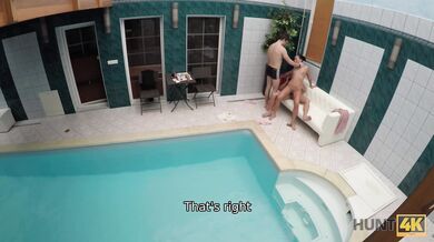 HUNT4K. Pretty lassie worships dick to get allowed to stay at spa zone