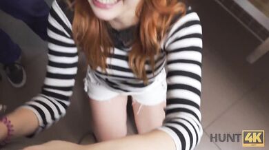HUNT4K. Hunter fucks gorgeous redhead in the public restroom