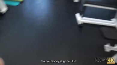 HUNT4K. Couple was working out in gym when rich hunter appeared