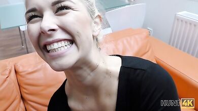 HUNT4K. Shaved vagina of cute blonde should be banged very hard