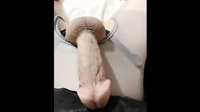 Super cute and pretty teenager ladyboy very sissy with a mushroom head cock wank and cum
