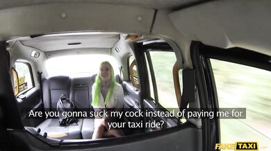 Green-haired punk slut gets fucked in the cab