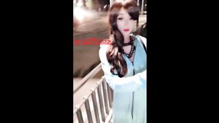 Cute and hot Asian Ladyboy walking naked on a public street selfie video
