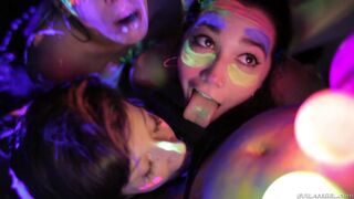 Hot lesbians playing with fluorescent body paint
