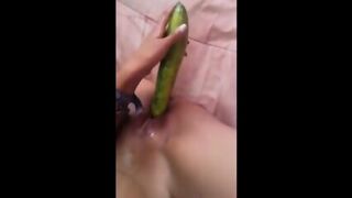 Coloured Girl Uses Cucumber On Tight Pussy