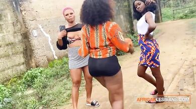 Horny African Babes Show Tits For Real Lesbian Threesome After Jungle Rave